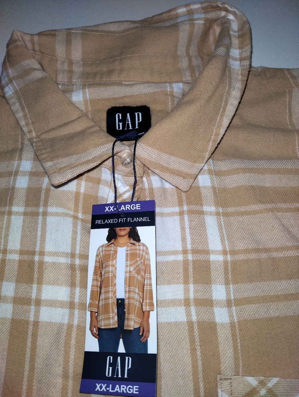 Gap Women's Plaid Button-Front Shirt Jacket Tan New Size - Picture 2 of 5
